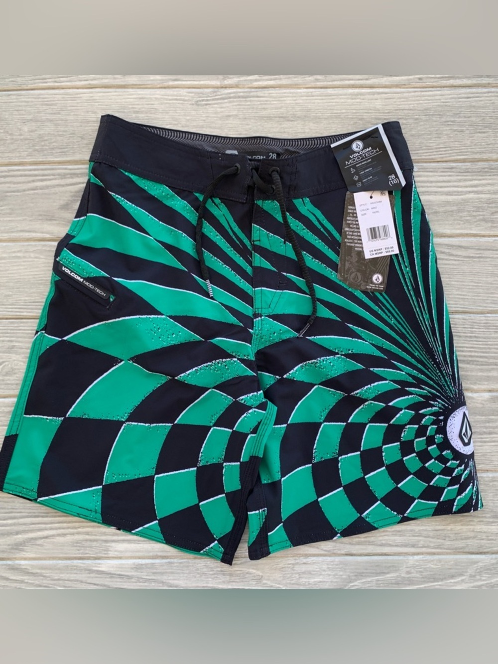 Volcom Boy’s Black & Green Spiral Swim Trunks